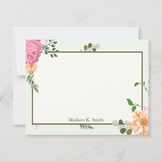美しいヴィンテージフローラパーソナライズされた固定 ノートカード (正面)