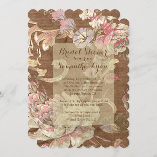 美しいヴィンテージフローラブライダルシャワー 招待状 (正面/裏面)