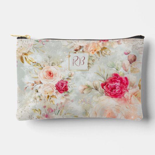 美しいヴィンテージフローラモノグラム アクセサリーポーチ (正面)