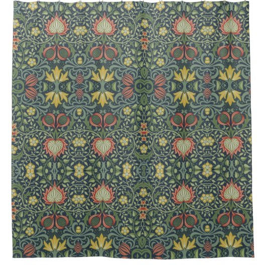 美しいヴィンテージフローラルパターンピンクイエローグリーン シャワーカーテン (正面)