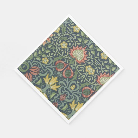 美しいヴィンテージフローラルパターンピンクイエローグリーン スタンダードランチョンナプキン (角)