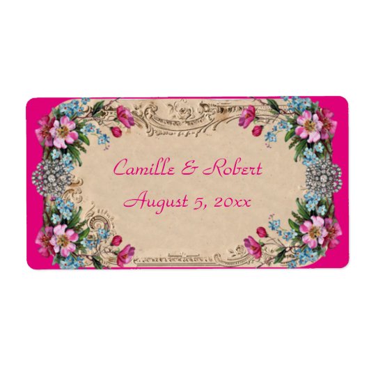 美しいヴィンテージフローラ、ワインボトルラベル ラベル (正面)