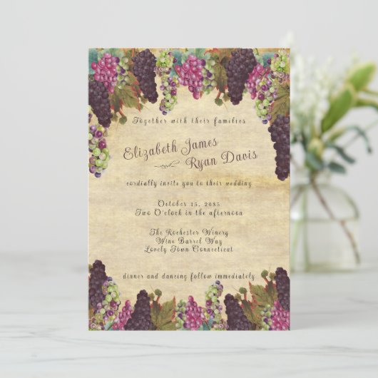 美しいヴィンテージブドウつる植物素朴結婚ズ 招待状 (スタンド正面)