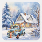 美しいヴィンテージブルートラックウィンターファームハウス スクエアシール (正面)