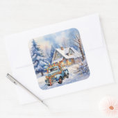 美しいヴィンテージブルートラックウィンターファームハウス スクエアシール (封筒)