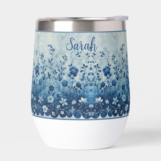 美しいヴィンテージブルー熱帯ハワイアン花 (左面)