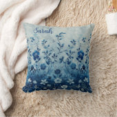 美しいヴィンテージブルー熱帯ハワイアン花 クッション (ブランケット)