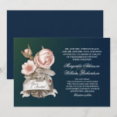 美しいヴィンテージブルー結婚式招待状 招待状 (正面/裏面)