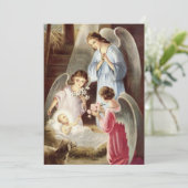 美しいヴィンテージベビーイエスと天使のクリスマス シーズンカード (スタンド正面)