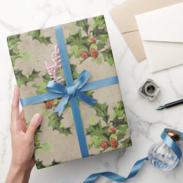 美しいヴィンテージホリーベリーパターン、クリスマス ラッピングペーパー