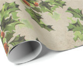 美しいヴィンテージホリーベリーパターン、クリスマス ラッピングペーパー (ロールコーナー)