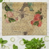 美しいヴィンテージポストカードコラージュエッフェルタワー キッチンタオル (折り畳み)