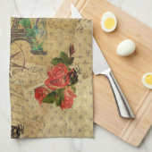 美しいヴィンテージポストカードコラージュエッフェルタワー キッチンタオル (四つ折り)