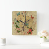 美しいヴィンテージポストカードコラージュエッフェルタワー スクエア壁時計 (ホーム)