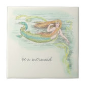 美しいヴィンテージマーメイドと引用文 タイル (正面)