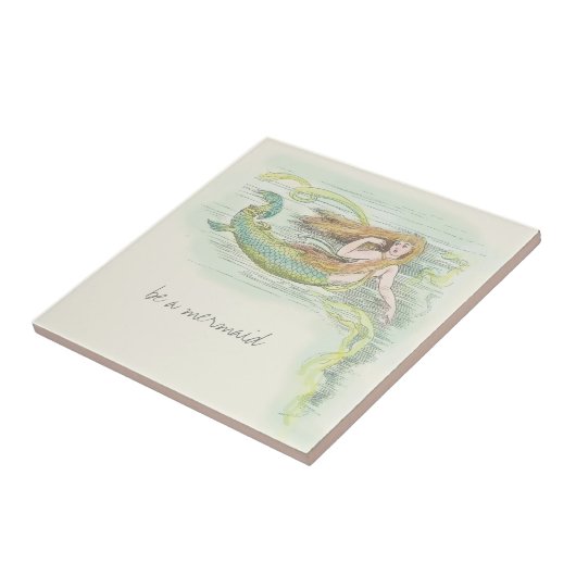 美しいヴィンテージマーメイドと引用文 タイル (側面)
