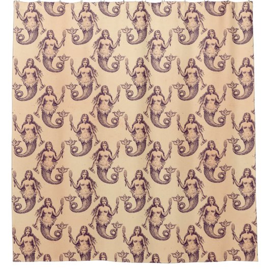 美しいヴィンテージマーメイド航海の海 シャワーカーテン (正面)