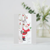 美しいヴィンテージミッドセンチュリーサンタ&トナカイ シーズンポストカード (スタンド正面)