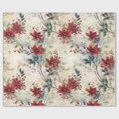 美しいヴィンテージレッドポインセチアのクリスマス ラッピングペーパー (フラット)