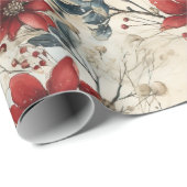 美しいヴィンテージレッドポインセチアのクリスマス ラッピングペーパー (ロールコーナー)