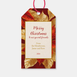 美しいヴィンテージレッド金ゴールドポインセティアスクリスマス ギフトタグ