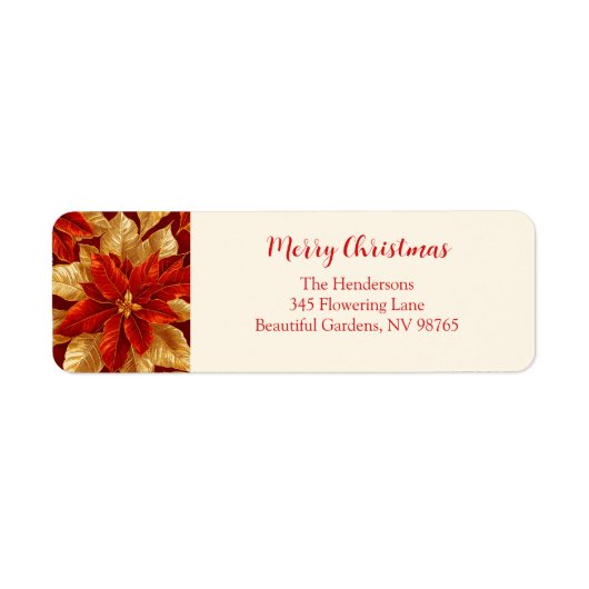 美しいヴィンテージレッド金ゴールドポインセティアスクリスマス ラベル (正面)