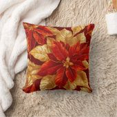 美しいヴィンテージレッド金ゴールドポインセティアス クッション (ブランケット)