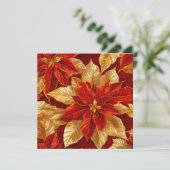 美しいヴィンテージレッド金ゴールドポインセティアス シーズンカード (スタンド正面)