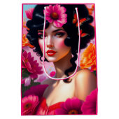 美しいヴィンテージレディーインレッドデコパージュ ミディアムペーパーバッグ (裏面)