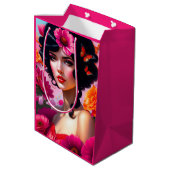 美しいヴィンテージレディーインレッドデコパージュ ミディアムペーパーバッグ (裏面アングル)