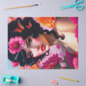 美しいヴィンテージレディーインレッドデコパージュ 薄葉紙 (クラフト)