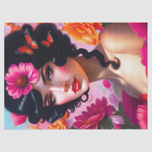 美しいヴィンテージレディーインレッドデコパージュ 薄葉紙 (正面)