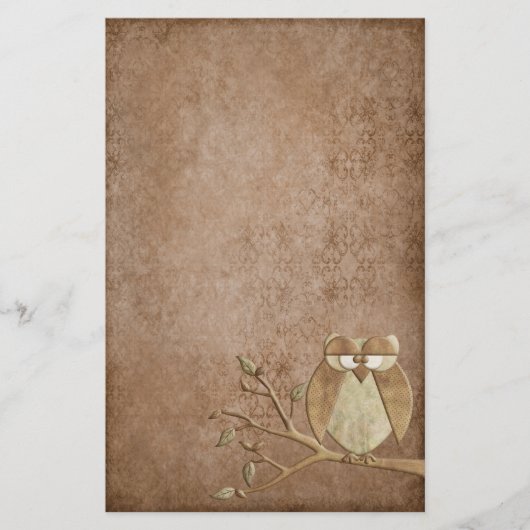 美しいヴィンテージレトロフクロウ文具 便箋 (正面)