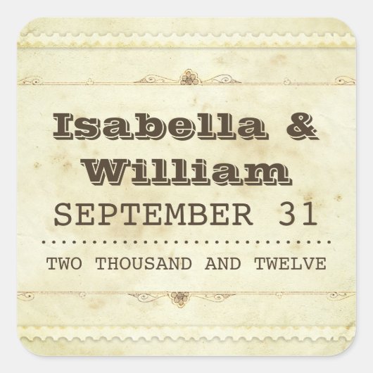 美しいヴィンテージ古いデザイン結婚式用シール スクエアシール (正面)