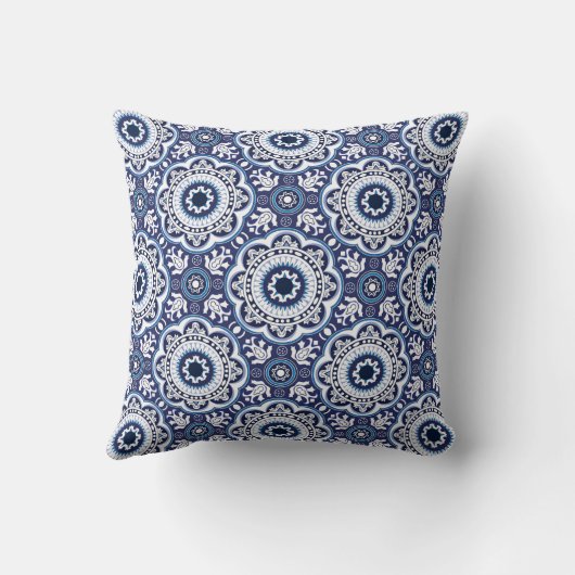 💙🤍美しいヴィンテージ地中海のアズレホス クッション (裏面)