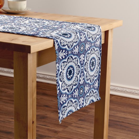 💙🤍美しいヴィンテージ地中海のアズレホス ショートテーブルランナー (インサイチュ)