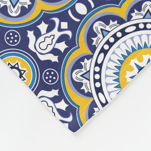 💙💛美しいヴィンテージ地中海のアズレホス フリースブランケット (角)