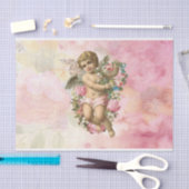 美しいヴィンテージ天使と花 薄葉紙 (クラフト)