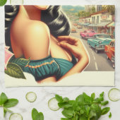 美しいヴィンテージ女性イラストレーション キッチンタオル (折り畳み)