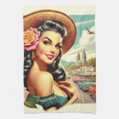 美しいヴィンテージ女性イラストレーション キッチンタオル (縦)