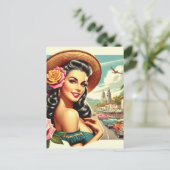 美しいヴィンテージ女性イラストレーション ポストカード (スタンド正面)