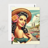 美しいヴィンテージ女性イラストレーション ポストカード (正面/裏面)
