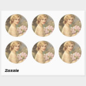 美しいヴィンテージ女性花束を持つ ラウンドシール (シート)