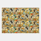 美しいヴィンテージ女性、花と蝶 ラッピングペーパーシート (正面)