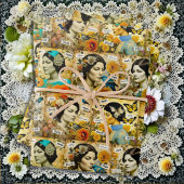 美しいヴィンテージ女性、花と蝶 ラッピングペーパーシート