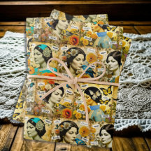 美しいヴィンテージ女性、花と蝶