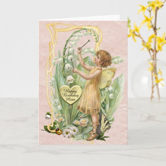 美しいヴィンテージ妖精の誕生日カードのための母親 カード (黄色い花)
