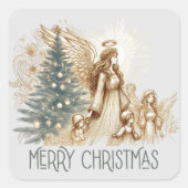 美しいヴィンテージ守護天使と子ども スクエアシール (正面)