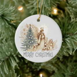 美しいヴィンテージ守護天使と子ども セラミックオーナメント