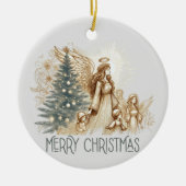 美しいヴィンテージ守護天使と子ども セラミックオーナメント (正面)